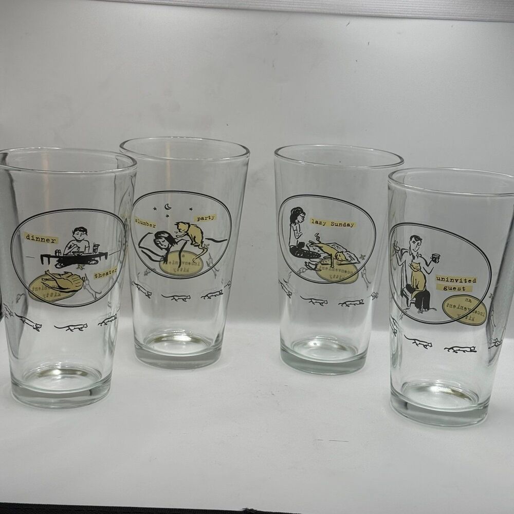 Rare OOP Uncommon Goods Inconvenient Kitty Pint Glasses Patricia Carlin Cat Set